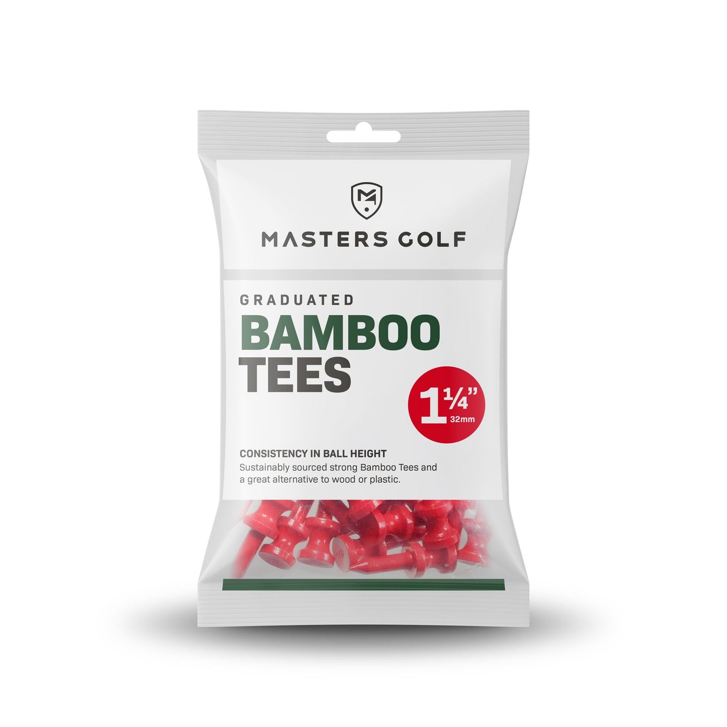 Masters Golf Red 32mm Graduated Bamboo Tee